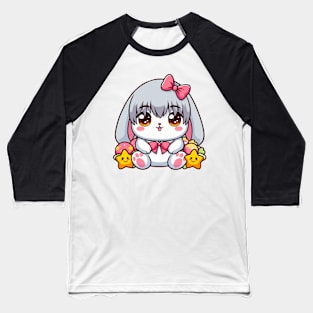 Cute Bunny With Anime Style Baseball T-Shirt